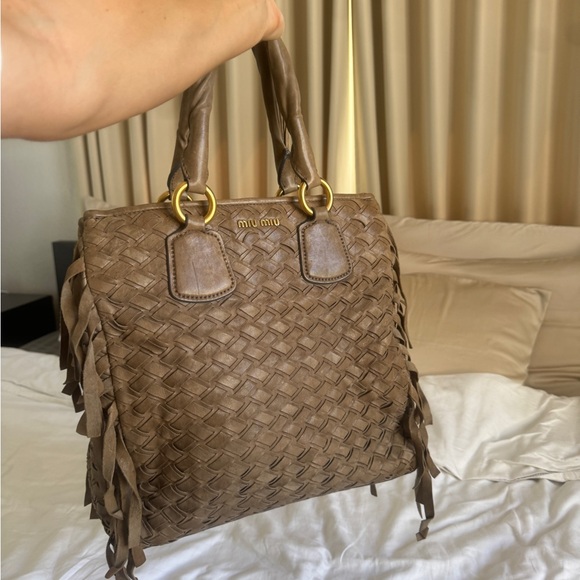 Miu miu tassel weave leather suede tote bag - Picture 3 of 13